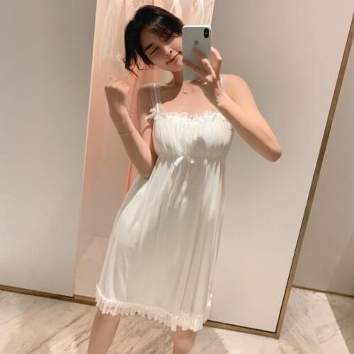 Sleepdress Modal Sexy Nightgown Women Summer Strap Lingerie Sleepwear Kimono Dressing Gown Full Slip Lace Chemise Nightdress