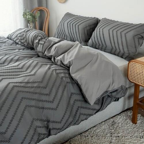 Nordic Style Plain Bedding Set Single-sided Wave Jacquard Bed Set Multi Colors Queen King Size Duvet Cover Pillowcase Set