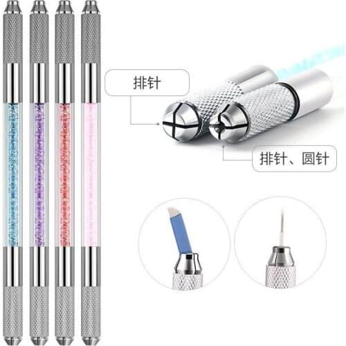 Wholesale stainless steel permanent makeup manual tattoo microblading pen Manual Double Crystal Acrylic Tattoo Pen