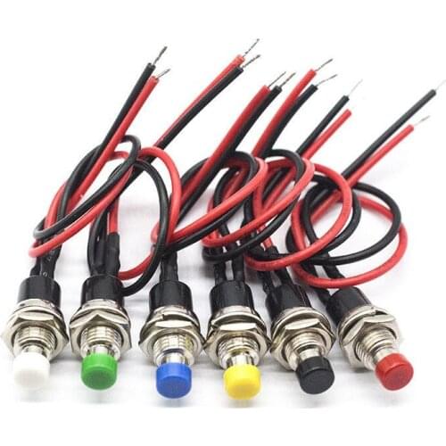 PBS-110 7mm thread 2-pin mini momentary button Self-locking button switch with 15cm cable