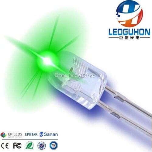 Water clear lens long legs 546 green oval led diodes high bright