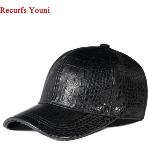 Deluxe Winter Genuine Leather Man Hat Male Duck Tongue Sheep Skin Outdoor Leisure Baseball Caps Fashion Crocodile Pattern Chaepu