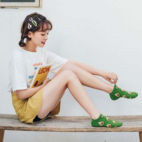 Cartoon Fruit Print Women Socks Breathable Sports socks Candy Color Boat socks Comfortable Cotton Ankle Socks
