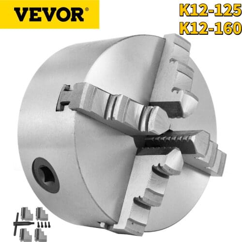 VEVOR 4 Jaw Lathe Chuck with 3pcs Mounting Bolts Self-Centering K12-80 K12-100 K12-125 K12-160 3.15" 3.93" 4.92" 6.3" Cast Iron