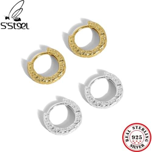 SSTEEL Minimalist 925 Sterling Silver Hoop Earrings For Women Design Geometric Circle Texture Gold Earing Accessories Jewelry