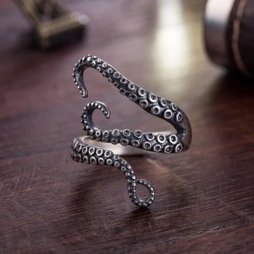 Vintage Adjustable Octopus Ring Men Women Deep Sea Squid Octopus Rings Punk Gothic Hip Hop Stainless Steel Jewelry