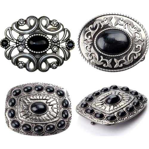 Vintage Western Cowboy Black Turquoise Leather Belt Buckle Metal 3 Patterns