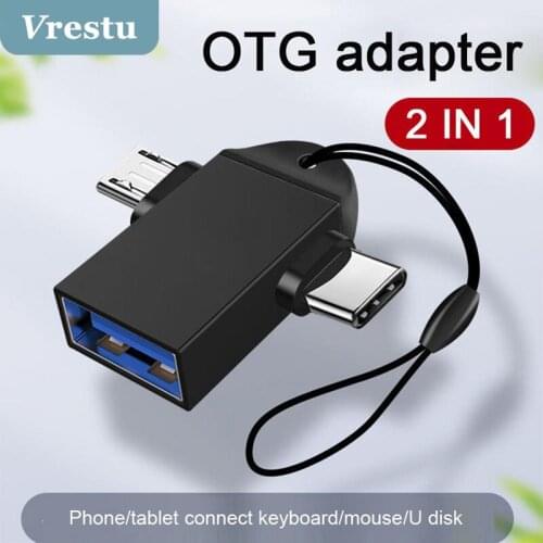 2 in 1 Mini USB Type C/Micro USB to USB3.0 M-F High Speed Transfer Adapter OTG Converter for Phone Tablets Laptop Keyboard Disk