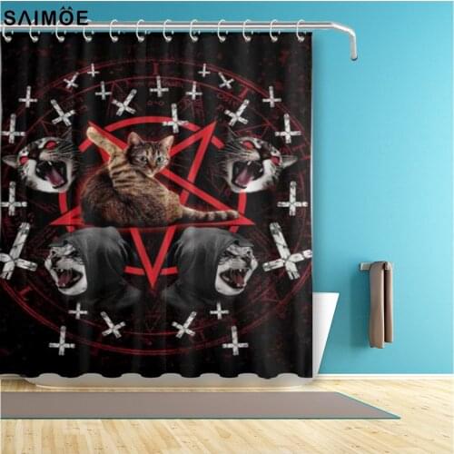 Satanic Cat Pentagram Death Black Metal Shower Curtain Durable Bathroom Curtains