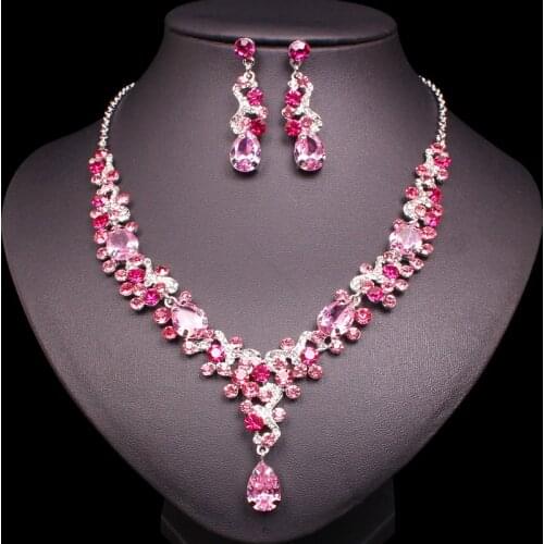 Fashion Cubic Zirconia Necklace Earrings Luxury Bridal Wedding Jewellery Sets Womens Crystal Jewelry Sets Gifts for Women Girls