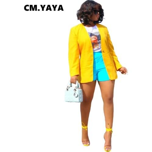 CM.YAYA Women Blazers Solid Full Sleeve V-neck Single Button Splited Coat Office Lady Fashion Streetwear Summer Clothing 2021