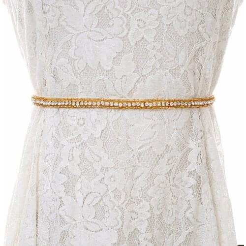 SESTHFAR Diamond Wedding Belt MissRDress Gold Crystal Wedding Sash Rhinestones Bridal Sash Belt For Wedding Evening Dress