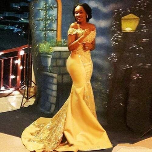 Robe De Soiree Yellow Muslim Evening Dresses Satin Mermaid Appliques Beads Dubai Saudi Arabic Evening Party Gown Prom Dress 2021