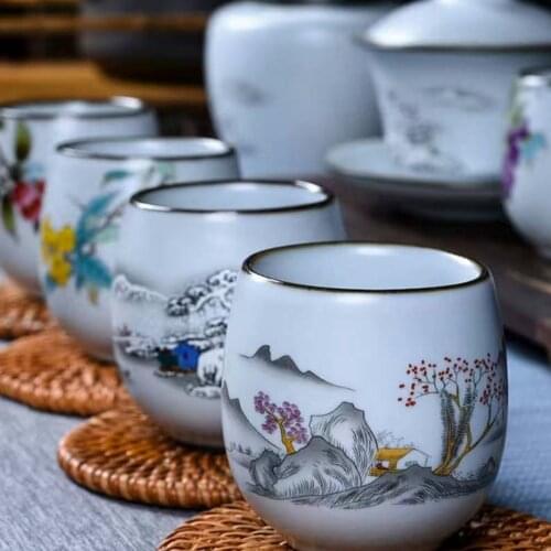 1pcs China Ceramic Tea Cup White Porcelain Kung Fu Cups Pottery With Handle Drinkware Wine Coffee Mug Teacup
