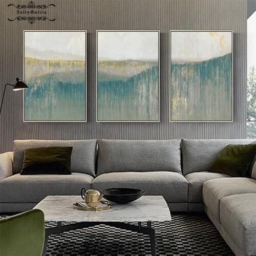 Abstract Mountain Forest Scenery Poster Gold Green Nordic Wall Art Picture Print Canvas Painting Modern Living Room Decoration