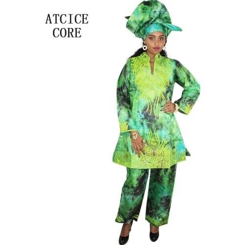 Free shipping new african bazin embroidery design dresses top with pants