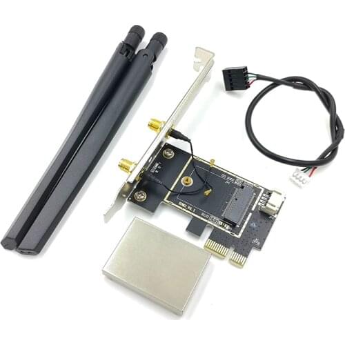 NGFF M2 Wireless Card to PCI-E Pcie Desktop Bluetooth Converter Adapter with 2 AC Antenna for AX200 9260AC 8265NGW