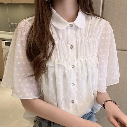 Women Blouses Blouse Women 2021 Short Sleeve White Blouse Women Shirts Chiffon Blouse Shirt Women Tops Blusas Camisas Mujer D322