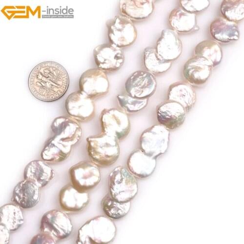 Gem-inside Natural White Gemini Coin Freshwater Cultured Luster Pearls Beads for Jewelry Making 15inches DIY Jewellery