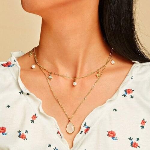 Bohemian Multi Layer Imitation Pearl Tassel Choker Necklace Collar Statement Pendant Necklace for Women Jewelry