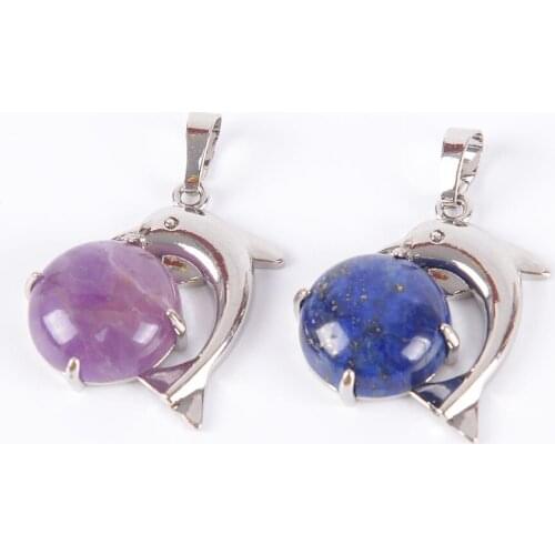 Dolphin Animal Necklaces Pendants for Girl Chakra Reiki Lapis Lazuli Natural Round Gem Stone Beads Handcrafted Jewelry D660—D668