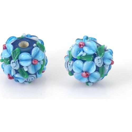 DoreenBeads Lampwork Glass Encased Floral Beads Round Flower Leaves About 13mm( 4/8") x 13mm( 4/8"), Hole: Approx 2.5mm, 1 Piece