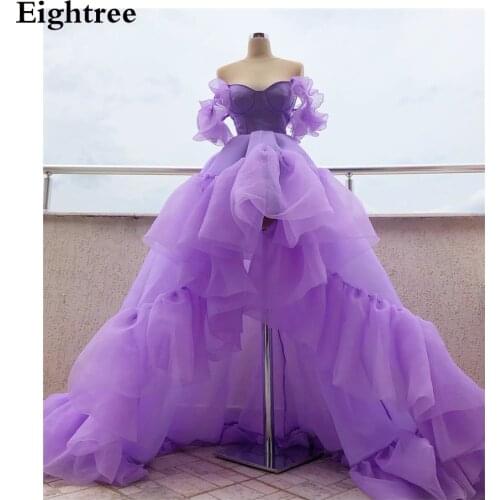 Eightree Purple Long A Line Weeding Party Dress Ball Gowns Sweetheart Off Shoulder Ruffles Party Formal Celebrity Dresses 2021
