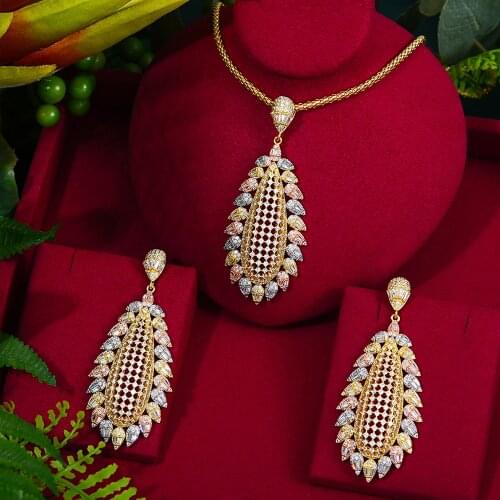 GODKI Famous Brand Feather Necklace Earring Set Jewelry Set For Women Wedding Luxury Cubic Zircon Dubai Bridal Jewelry Set