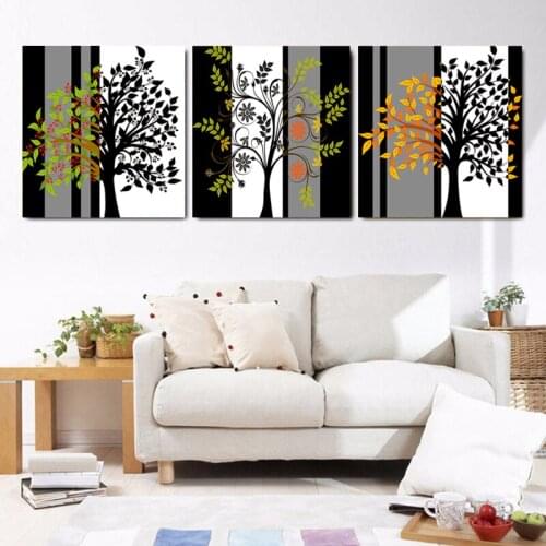 Canvas Painting Wall Art Print Picture Wall Pictures for Living Room Modular Painting White and Black Trees Office Decor HY101