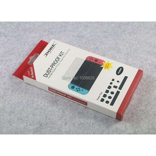 10sets/lot For Nintend Switch NS Dust Proof Pack Kits Dust Cover Mesh Jack Stopper Pack Kits+Tempered Glass Screen film