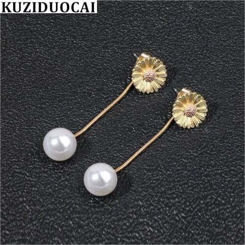 Kuziduocai New Fashion Jewelry Daisy Pearl Tassel Stud Earrings For Women Girl Gift Brincos Pendientes 315