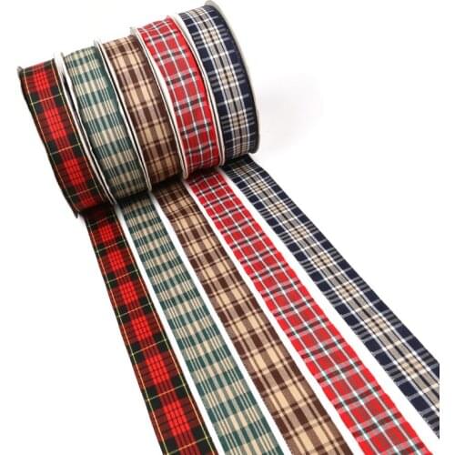 15yards/lot 2.5cm Multiple Options Scottish Plaid Grid Printed Ribbon for DIY Home Decoration Gift Wrapping Christmas Ribbons