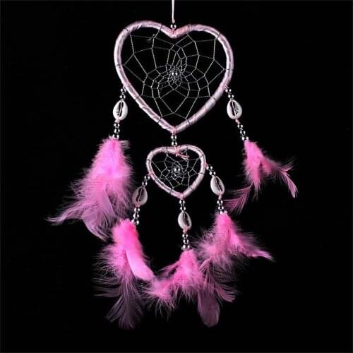 Feather Dream Catcher Wind Chimes Car Interior Wall Dream Catcher Ornaments Home Decoration Love Heart Shape