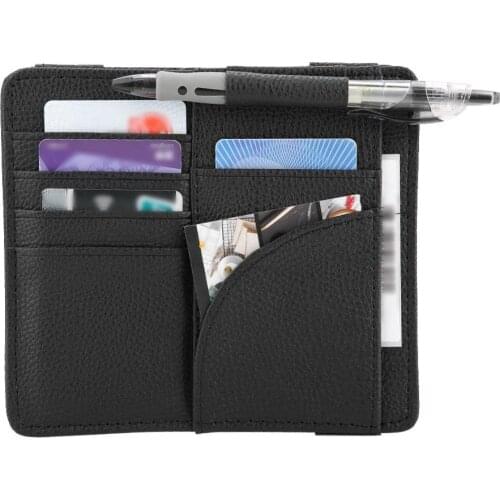 New Multifunctional Universal Black PU Leather Storage Bag Car Sun Visor Card Holder Organizer Large capacity no fading