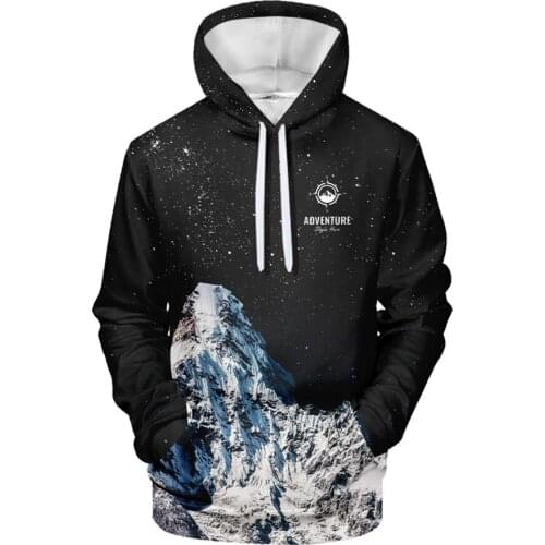 New Product Creative Snow Mountain Peripheral Printing 3D Hooded Drawstring Mens Can Be Customized