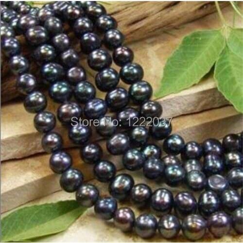 Wholesale 3 Strands 7-8MM AA+ Black Akoya Pearl Round Loose Beads 15"