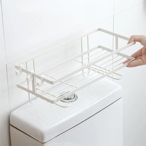 Bathroom Shelf Above Toilet Water Tank Reusable Heavy Duty Kitchen Bathroom Toliet Shelf Iron Storage Rack Hook Organizer Home
