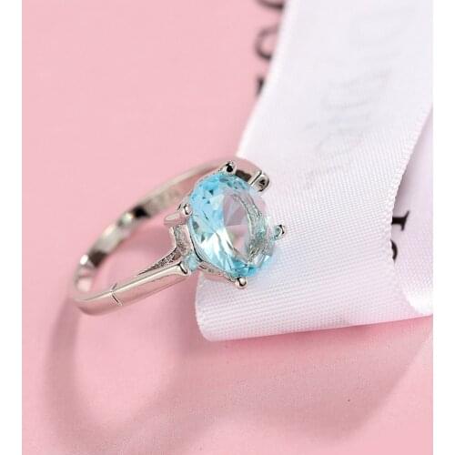 Silver Color Wedding Rings For Women blue zircon Jewelry Engagement Promise Ring Set Accessories Fashion Jewellery