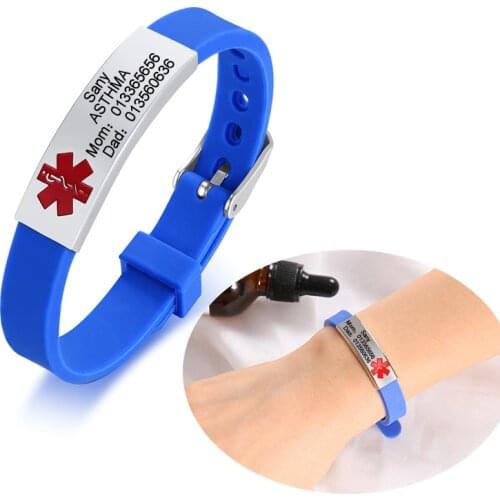 Free Custom Medical Alert ID Bracelets Engraving Disease Name ICE Info Adjustable Silicone Bangle For Women Man Sport Jewelry