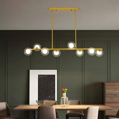Nordic long strip dining table lamp simple modern dining table restaurant bar designer magic bean glass ball ins chandelier