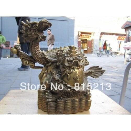 Wang 000207 10"chinese tibet brass luck money Dragon Yuanbao god Dragon statues