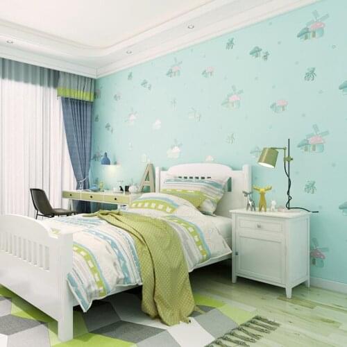 Fresh Cute Bear Windmill House 3d Wallpaper Rolls Sky Blue Flower Mushroom Baby Room Girl Boy Wall Paper Bedroom Home Decor J255