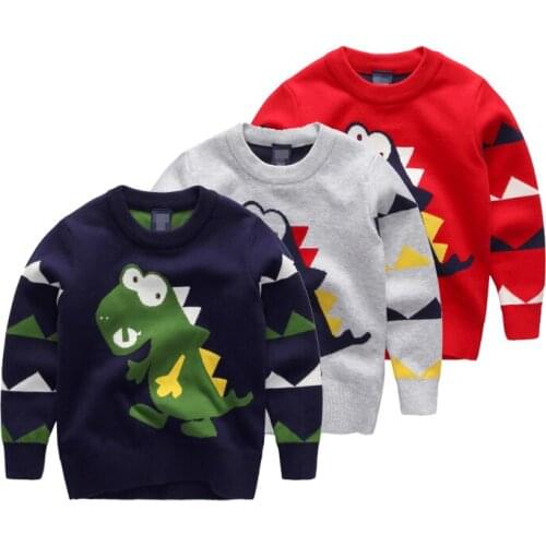 Boys Sweater 2021 Double layer Cartoon Dinosaur Child o-neck Girls Sweaters Yarn Baby 100% Cotton Sweater Winter Kids Clothes