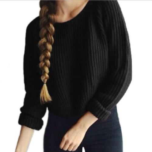 AECU Autumn Winter Women Sweaters And Pullovers Long Sleeve Casual Crop Sweater Slim Solid Knitted Jumpers Sweter Mujer