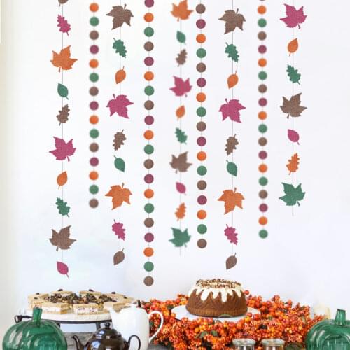 Green Brown Purple Woodland Forest Autumn Party Decoration Paper Leaves Circle Hanging Garlands for Home Leaf Fall Wedding Decor