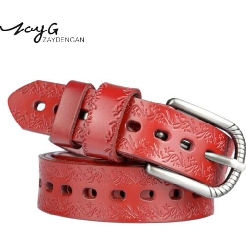 ZAYG New women genuine leather belts for women pin buckle vintage female waistband luxury fashion womens jeans designer belt