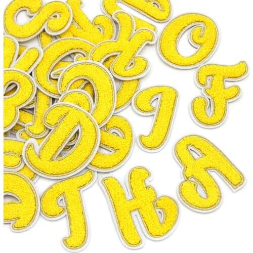1Pcs A-Z Yellow English Letter Patch Embroidery Patches For Clothes Alphabet Towel Iron On Patches Applique DIY Name Badge