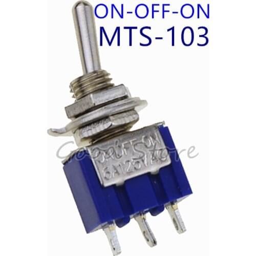 10Pcs Deep Blue ON-OFF-ON MTS-103 3 Pin 3 Position Mini Latching Toggle Switch AC 125V/6A 250V/3A SL