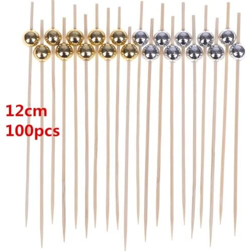 100pcs 12cm Wooden Toothpick Cocktail Food Skewer Picks Fruit Snack Fork Bamboo Sticks Pearl Party Wedding Festival Supplies