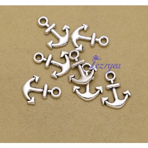 100pcs/lot--10x13mm, Antique silver plated anchor Charms ,DIY supplies, Jewelry accessories